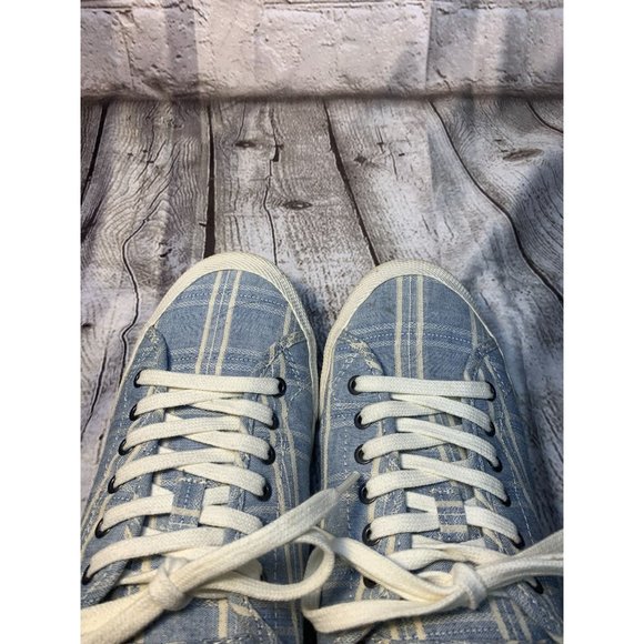 Sea Vees by J. Crew, Monterey Sneaker Chambray, Embroidered Plaid, Size 8 - Picture 3 of 5